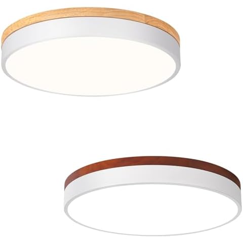 ZUYURT White and Wood Flush Mount Ceiling Light Fixtures Modern LED Ceiling Lamps for Bedroom Kitchen Living Room Cover