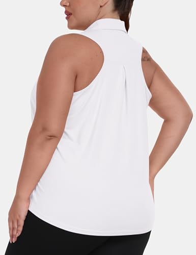 MoFiz Women's Plus Size Sleeveless Golf Polo Shirt Racerback V-Neck Oversized Golf Tops Summer Workout Collared Tennis Tops3