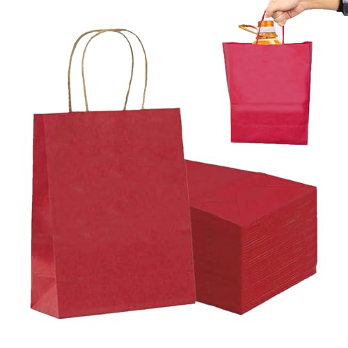 Eabdice 30 Bolsas de Papel Rojo Vino con Asas, Bolsas Papel Kraft, Bolsas de Papel con Asa, 15 x 8 x 21cm, para Regalos Embalaje, Boda, Navidad, Cumpleaños para Suministros de Fiesta