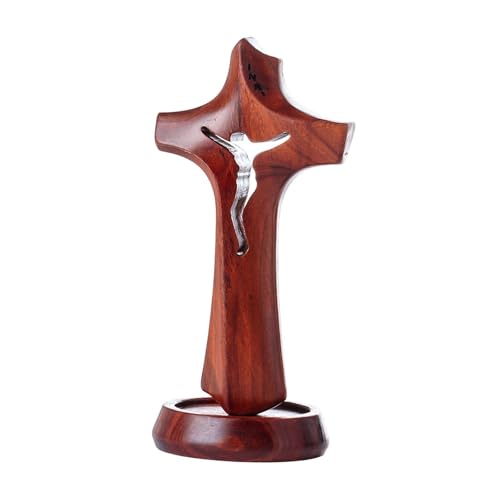 Statue de Croix en Bois RLKHXBS L - Grand Crucifix de Jésus pour Décoration Table Maison
