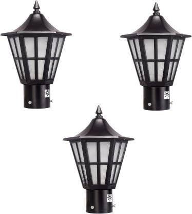 Image of Areezo Waterproof Outdoor Gate Light for Main Gate Pillar - Modern LED /Holder Based Lamp for Home, Garden & Balcony (Pack of 3, Hurricane Black)