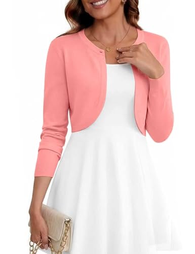 Image of Women's Cropped Cardigan Sweater Long Sleeve Knit Bolero Open Front Shrug for Dresses, S-XL