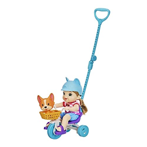 Baby Alive Littles, Roll 'n Pedal Trike, Triciclo de muñeca con empujador, muñeca pequeña de Jade, Accesorio para Mascotas, Juguete para niños de 3 años en adelante