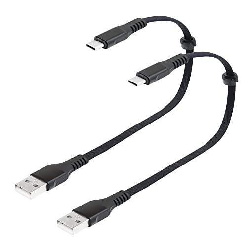 RIIEYOCA Cable corto USB C de 1 pies, carga rápida tipo C a USB A, cable plano trenzado USB tipo C con clip para cable para Xiaomi Huawei y Samsung, negro (paquete de 2) Cover