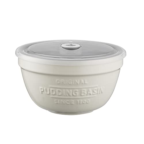 Mason Cash Innovative Kitchen 900ml Pudding Basin with Lid | Stoneware Steaming Bowl with Vented Base & Sealing Rim | Ideal for Puddings, Baking, Serving