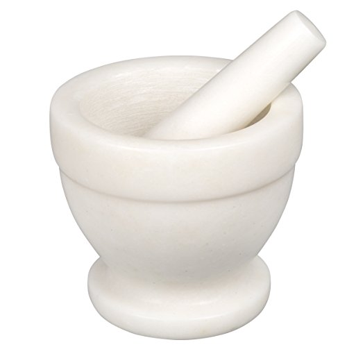 Creative Home Natural Marble Mortar and Pestle Set Guacamole Molcajete Bowl Kitchen Spices Herbs Pesto Grinder, 5.3