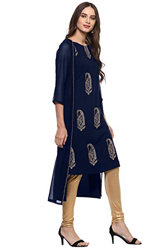 Image of Janasya Women's Poly Crepe Jacket Style A-line Kurta