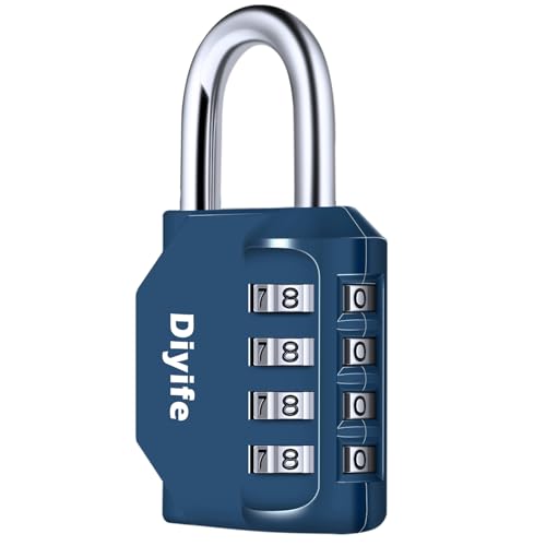 Candado De Combinación, Diyife Candados Seguridad 4 Dígitos, Candado Impermeable para Exteriores, Candado para Taquillas de Gimnasio, Caja De Herramientas, Archivadores, Garajes, Cerca(Azul Oscuro)