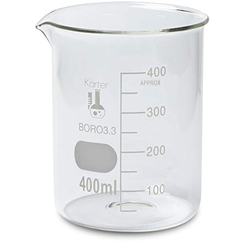 400ml Beaker, Low Form Griffin, Borosilicate 3.3 Glass, Spout & Printed Graduations, Karter Scientific 247K5 (Pack 18)