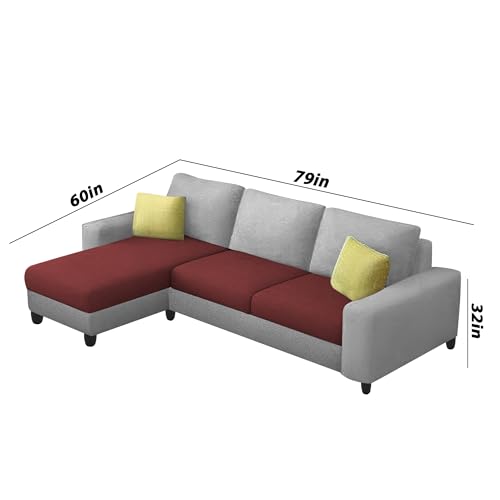Image of Orland 4 Seater LHS L Shape Sofa Set for Living Room | Color - Maroon Grey | Premium Fabric Sofa