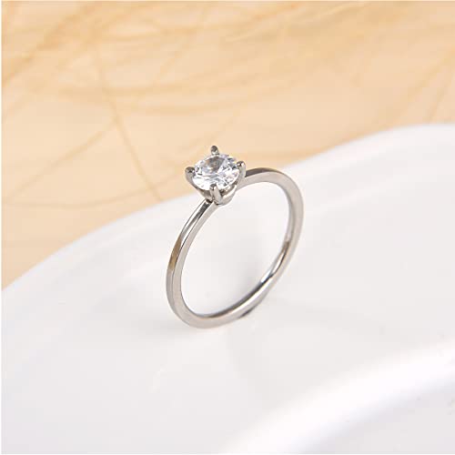 Round Brilliant Cubic Zirconia Titanium Engagement Ring, Titanium CZ Wedding Band, Eternity Rings for Women Size 7 to 104