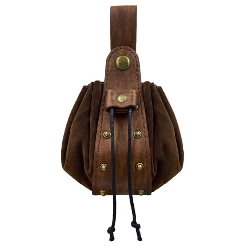 Marsupio medievale pelle con coulisse borsa portatile per costume vintage per eventi fantasy feste cosplay Marrone Section 2
