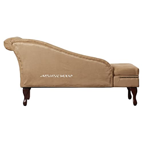 Image of Velvet Left Arm Chaise Lounge Storage Couch Luxury for Offices, Bedroom, Living Room (Tan)