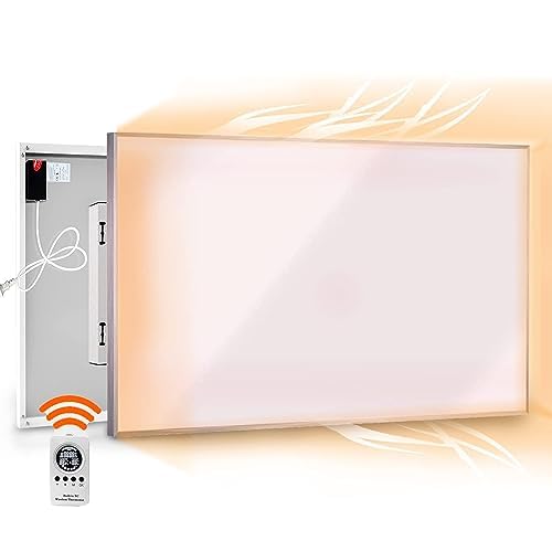 Coldfighting Infrarotheizung 600W mit Thermostat, Infrarot Elektroheizung mit Doppelter Überhitzungsschutz, Weiß Wandmontage Elektro Heizkörper Heizpaneel