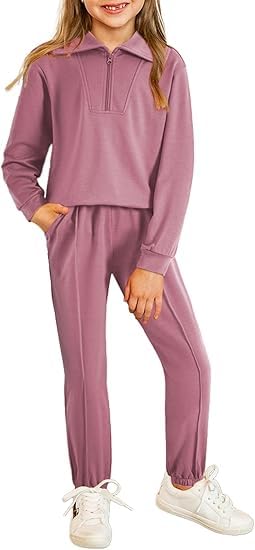 Image of blibean Girls Fall Sweatsuits Half-Zip Collared Sweatshirt & Jogger Pants Set School Tracksuit Size 6-15 Years