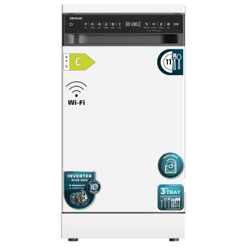 Cecotec Lavavajillas 45 cm Libre Instalación Bolero Aguazero 4560 Connected. 11 Cubiertos, 9 Programas, Motor Inverter Plus Duo, Panel Táctil, WIFI, O2Dry, Super Dry, Save+, AutoClean, Blanco