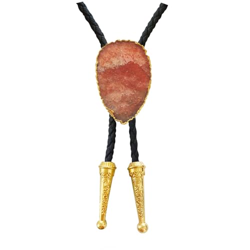Image of Daisy Del Sol Gemstone Bolo Tie Braided Vegan Faux Leather Natural Stone Gold Handmade Necklace Adjustable Boho Western Jewelry