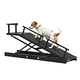65' Foldable Dog Ramp for Bed, 6 Level（13'-32'） Birchwood Heavy Duty Adjustable Dog Ramp for Car Pet Ramp with EVA Non-Slip Surface, Rest Platform & Glow Strips for Large Dogs up to 200Lbs (Black)