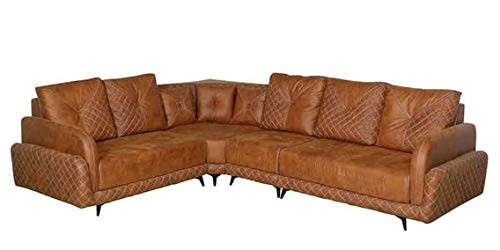 FUNTERIOR® Infinity 5 Seater Fabric LSHAPE Corner Sofa Set Light Brown