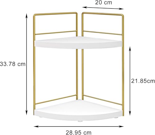 Image of Bathroom Countertop Organizer, 2 Tier Wood Bathroom Counter Organizer, Vanity Organizers Corner Shelf for Makeup, Perfume, Skincare,Bedroom and Kitchen Storage (2 Tier,White and Gold)