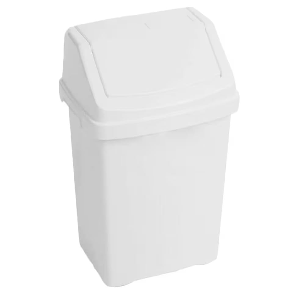 HOMION 50L Swing Lid Bin Large Plastic Waste & Recycling Rubbish Bin for Kitchen Home Garden Garage Office carvan campervan & outdoors (White)