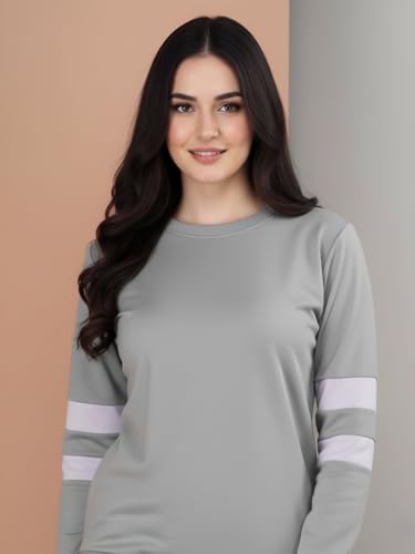 Image of ALISBA Women's Cotton Solid Tracksuit with Round Neck Full Sleeve Straight Length Relaxed Fit and Drawstring Closure Pant