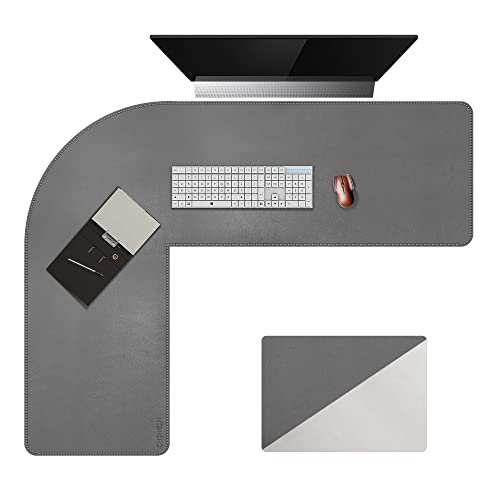 chihein l-shaped desk pad corner desk mat 492 492 x 157 computer office mouse pad writing table pad for home office - graywhite