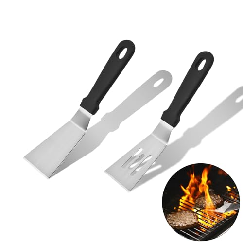 Quixotical 2 Piezas Espátulas de Acero Inoxidable, Juego de Espátula de Plancha para Parrilla, BBQ, Cocción y Parrilla de Superficie Plana