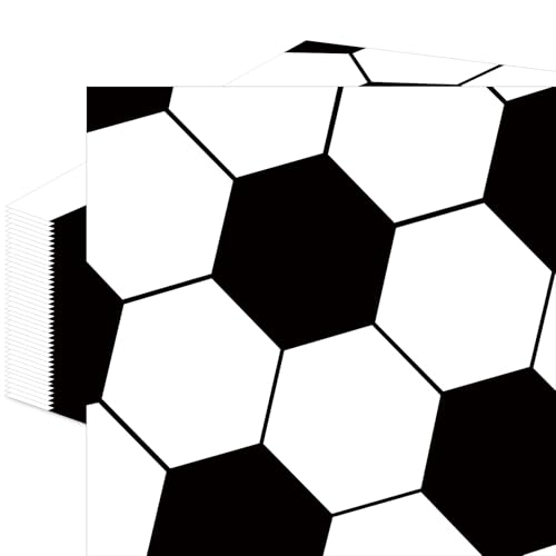 50 Count Soccer Paper Napkins Disposable Cocktail Napkins with Black White Soccer Ball Design for Birthday Sports Themed Events and Game-Day Table Decorations 13x13 Inches Unfolded
