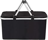 WENGTY Foldable Insulated Oxford Folding Collapsible Picnic Baskets 26L, Cooler Bag, Shopping Basket, Collapsible Picnic Cooler with Aluminium Handle for Food, Camping, Work or Outdoor Hiking Black