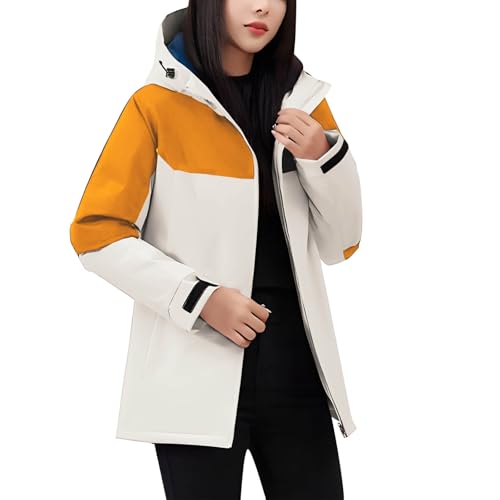 NUSGEAR Chaqueta Mujer con Capucha de Polar Cálido Patchwork Color Abrigo Mujer Impermeable Cortavientos Chaqueta Manga Larga Bolsillo Deportiva Chaqueta Deportiva al Aire Libre