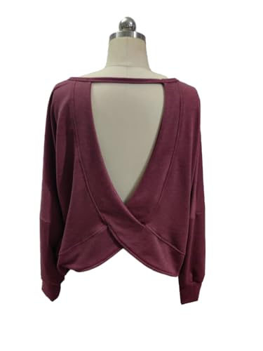 Women's Backless Loose Shirt Long Sleeve Open Back Cross Tee Top Blouse3
