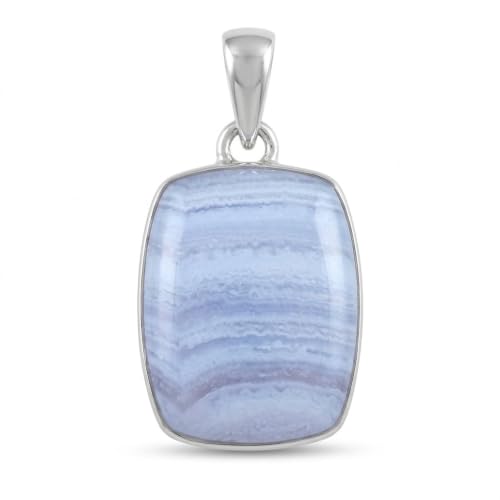 Natural Blue Lace Agate 925 Sterling Silver Pendant 35mm