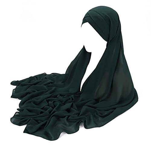 Solid Color Muslim Turban Hijab - Fashion Instant Chiffon Long Turban Headband Hair Cap Shawl Scarf for Women