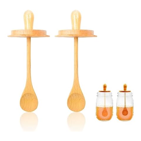 Sun3drucker Wooden Mason Jar Honey Dippers (2X Honey Spoon) Cover