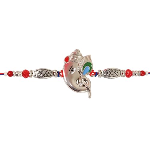 Image of TIED RIBBONS Rakhi for Brother - Premium Ganesh Silver Rakhi for Brother Men Bhaiya Kids Boys with Greeting Card & Tikka - Rakhi's for Rakshabandhan