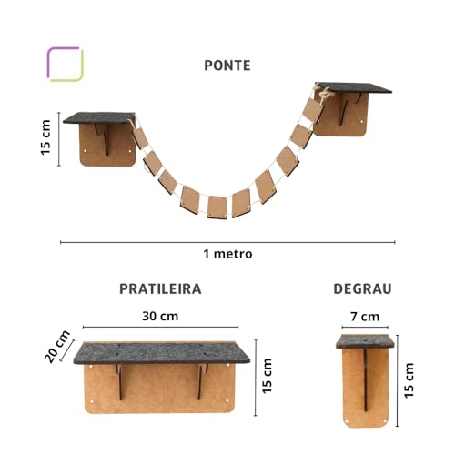 BOXFAN Kit Playground para Gato Com Degraus Ponte Nichos Prateleiras Brinquedo Pet Gatos de Parede 1
