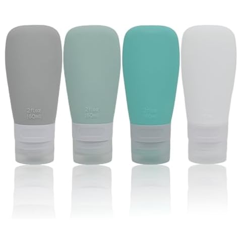 Silicone Travel Bottles, Vonpri Leak Proof Squeezable Refillable Travel Accessories Toiletries Containers Travel Size Cosmetic Tube for Shampoo Lotion Soap Liquids (2oz 4pack) Cover