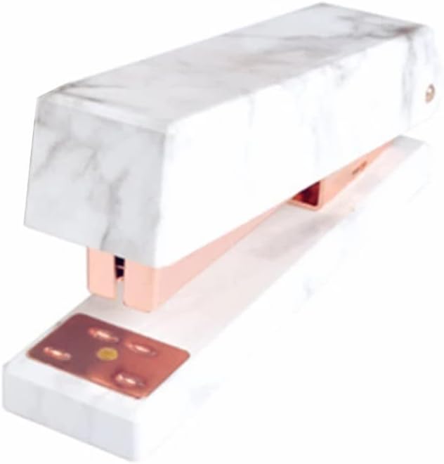Marble Stapler Standard Desk Manual Staplers with Rose Gold Rod Movement for Office School Home Desktop Accessories Supplies