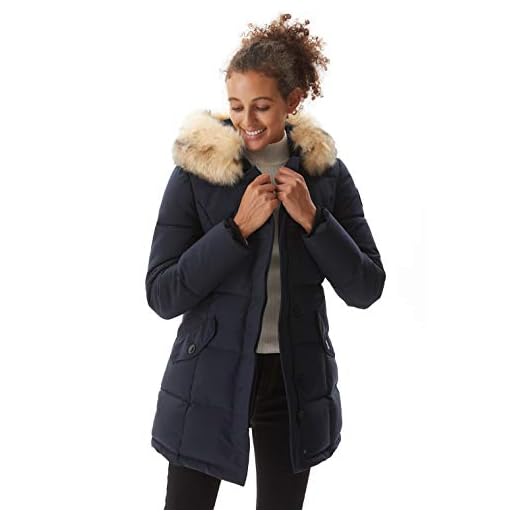 Molemsx Womens Parka Coats, Womens Vegan Down Long Parka Winter Jacket Warm Puffer Coat Parka Jacket for Cold Weather with Fur Trimmed Hood Navy Large