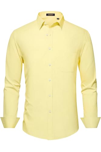 Image of HISDERN Mens Dress Shirts Long Sleeve Button Down Casual Shirts for Men Inner Contrast Formal Business Tuxedo Wedding Shirt
