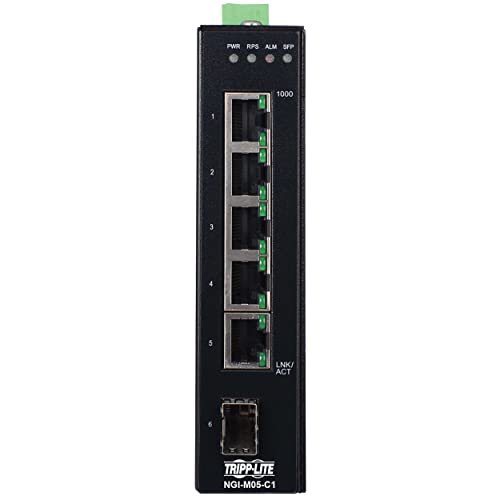Image of Tripp Lite Industrial 5-Port Managed Gigabit Ethernet Switch, 1 Gbe SFP Slot, 10 /100 /1000 Megabit RJ45 Ports, DIN Mount, -40 to 167F Temperature Range, 3-Year Manufacturer's Warranty (NGI-M05-C1)