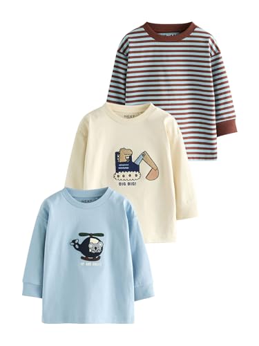 Next Niños Pack de 3 Camisetas de Manga Larga con Apliques Blue/Ecru Animal Transport 4 Años