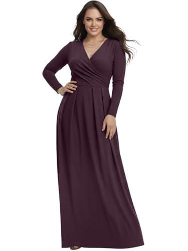 Image of KOH KOH Womens Long Sleeve V-Neck Flowy Modest Elegant Evening Maxi Dress