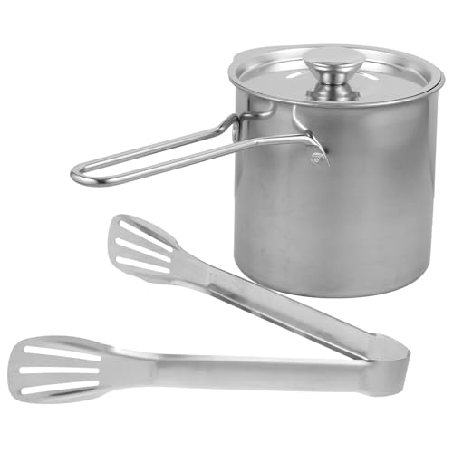 GOOHOCHY Freidora De Acero Inoxidable 304 De Tamaño Pequeño Tapa y Pinzas, Olla Para Freír Doméstica, Sartén Portátil Resistente Al Calor Para Cocina a Gas