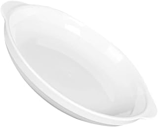 Amosfun Ceramic Baking Dish with Dual Handles Round Dish for Steamed Eggs and Fish Head Microwave Dishwasher Oven Safe for Home Use and Restaurants