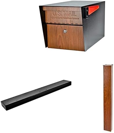 Mail Boss Mail Manager X3 In-Ground Mount Combo Kit Locking Metal Standard Mailbox - Wood Grain
