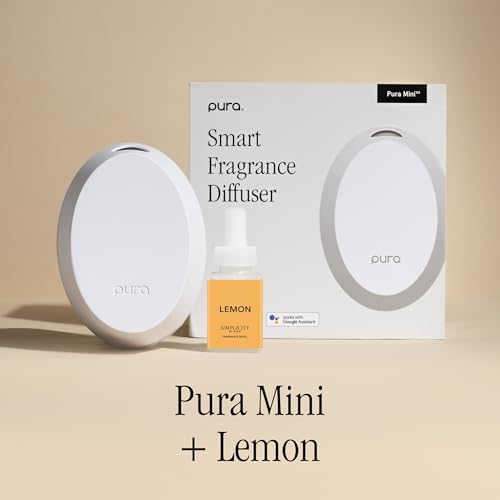 Pura Mini Smart Fragrance Diffuser for Small Spaces Adjustable Smart Home Device with LED Light Automatic Vial Detection Includes 1 Scent Refill Lemon