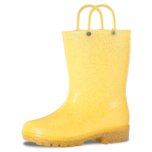 WILLPORT Toddler Rain Boots,Waterproof Glitter Kids Rain Boots with Easy-on Handles for Boys and Girls