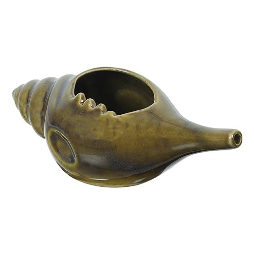 Leak Proof Durable Ceramic Neti Pot with Nostril Plugging Support Better Capacity Holds 300 ml Spill Proof with Comfort Grip Lead Free Microwave Dishwasher Safe (Brown)